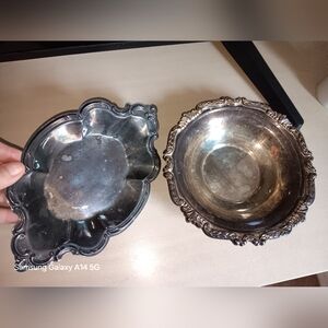 Set Of 2 Vintage Silver Plated Serving Dishes, Need Polishing